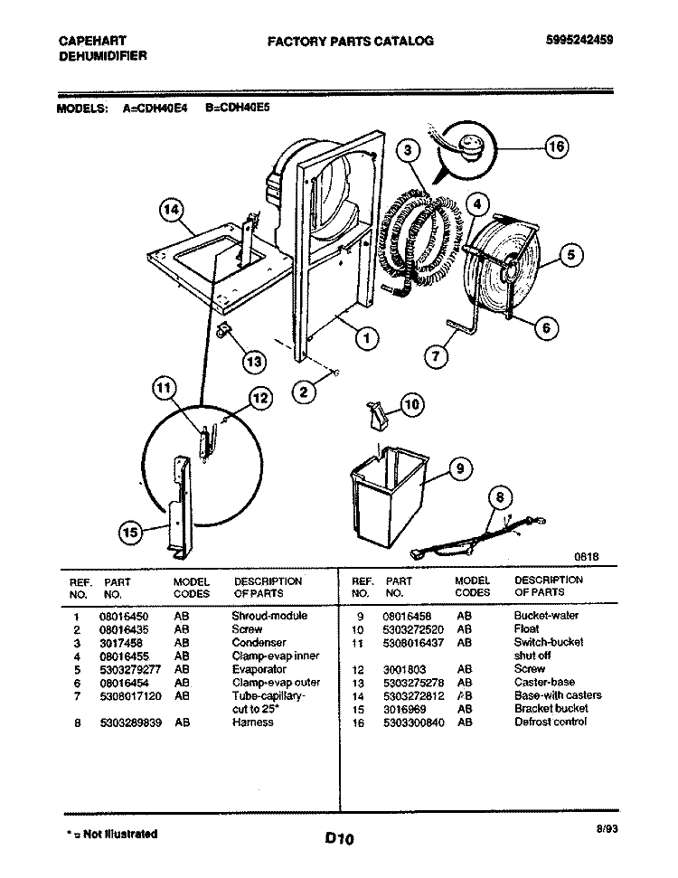 CONDENSER Diagram and Parts List for CDH40E4  Frigidaire Dehumidifier