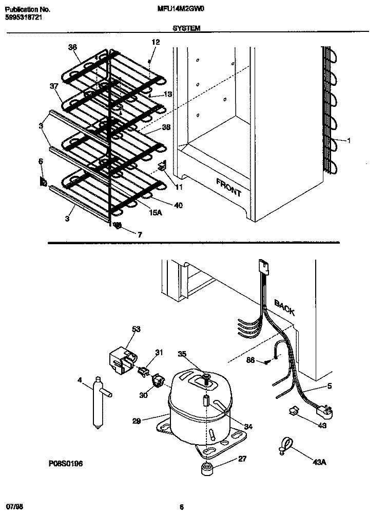 SYSTEM Diagram and Parts List for MFU14M2GW0  Frigidaire Freezer