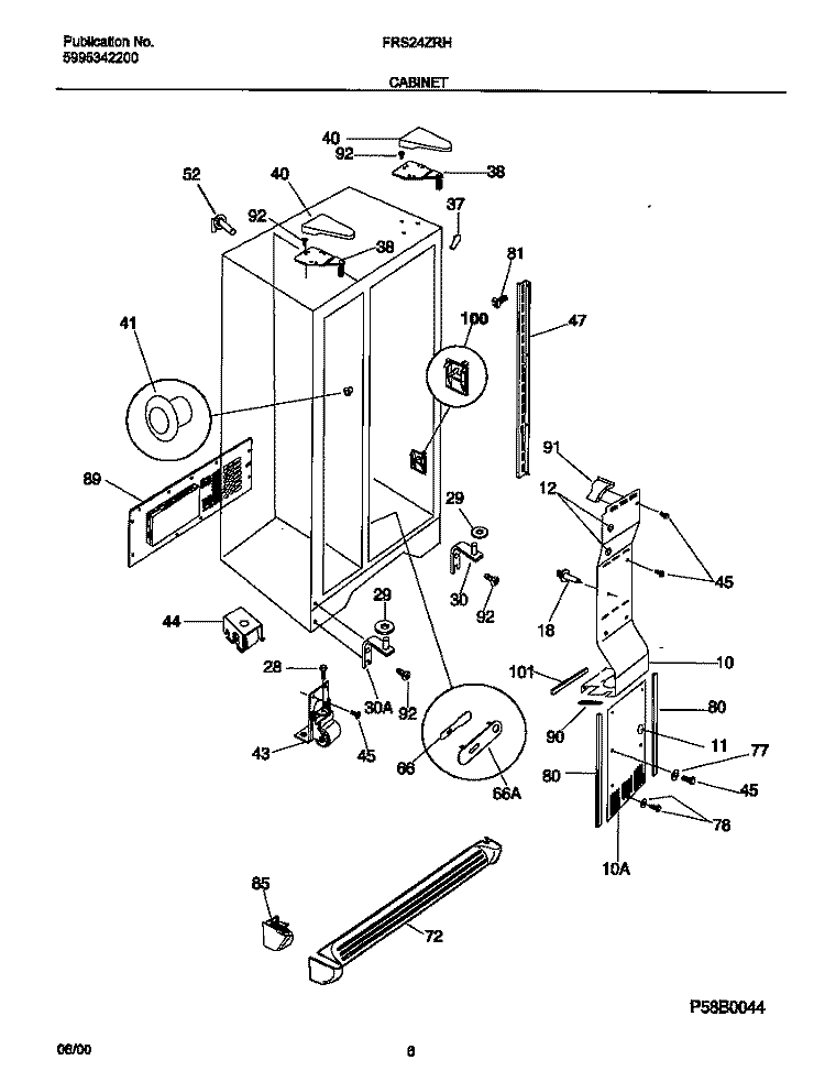 CABINET Diagram and Parts List for FRS24ZRHB4  Frigidaire Refrigerator