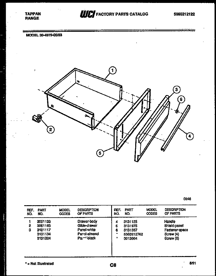 DRAWER PARTS Diagram and Parts List for 30-4979-00-03  Tappan Range