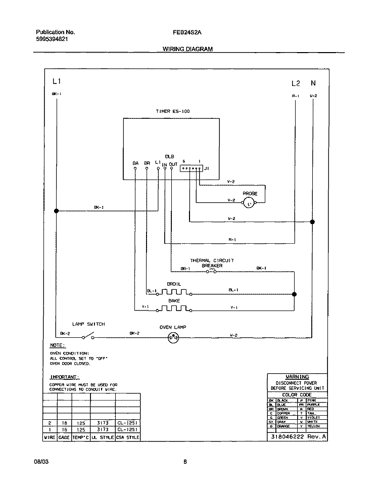 WIRING DIAGRAM Diagram and Parts List for FEB24S2ASB  Frigidaire Wall Oven