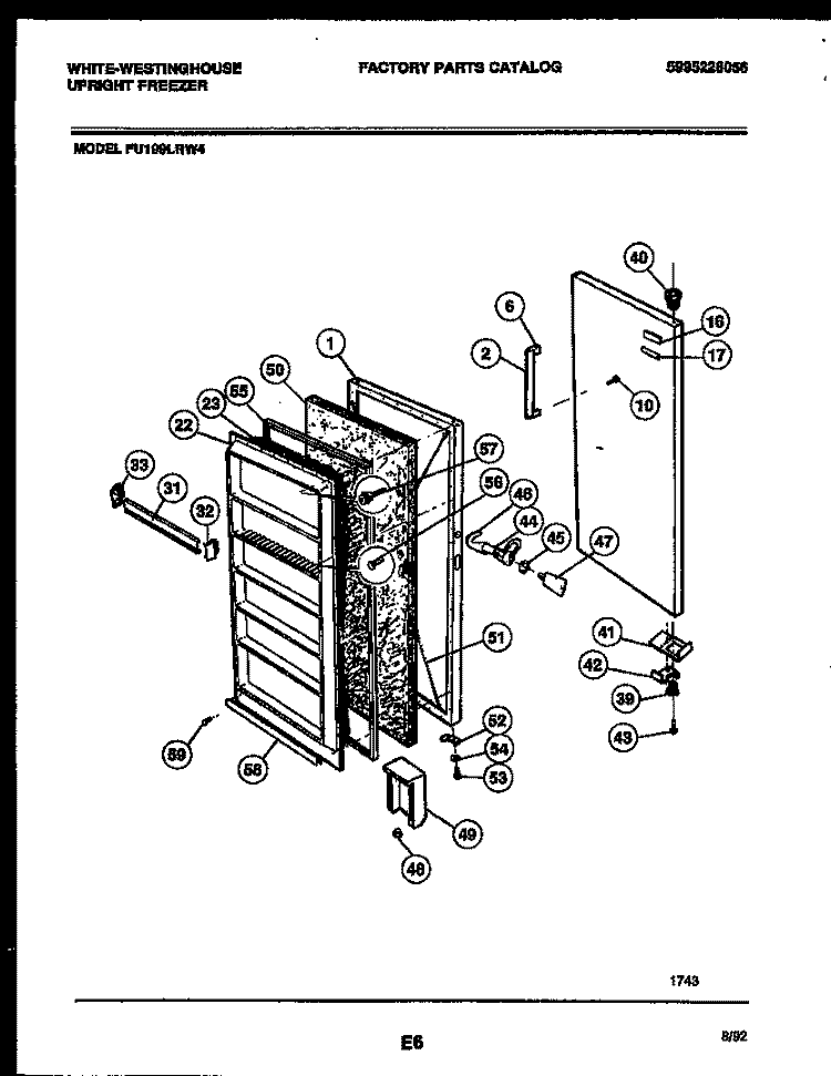 DOOR PARTS Diagram and Parts List for FU199LRW4  Frigidaire Freezer
