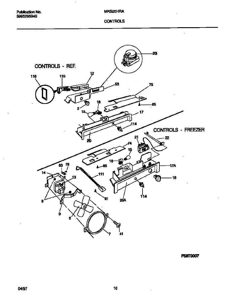 CONTROLS Diagram and Parts List for MRS20HRAD7  Frigidaire Refrigerator
