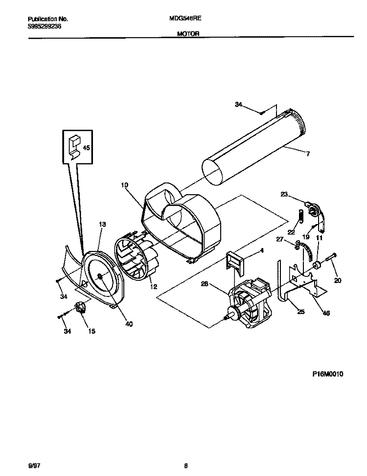 MOTOR Diagram and Parts List for MDG546RED1  Frigidaire Dryer