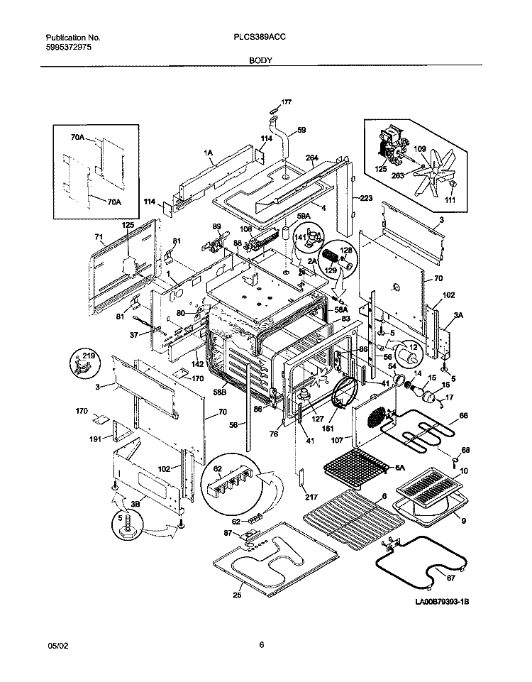 BODY Diagram and Parts List for PLCS389ACC  Frigidaire Range