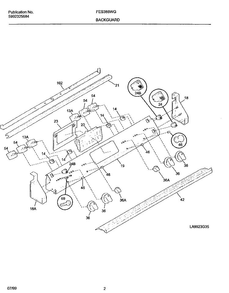 BACKGUARD Diagram and Parts List for FES388WGCF  Frigidaire Range