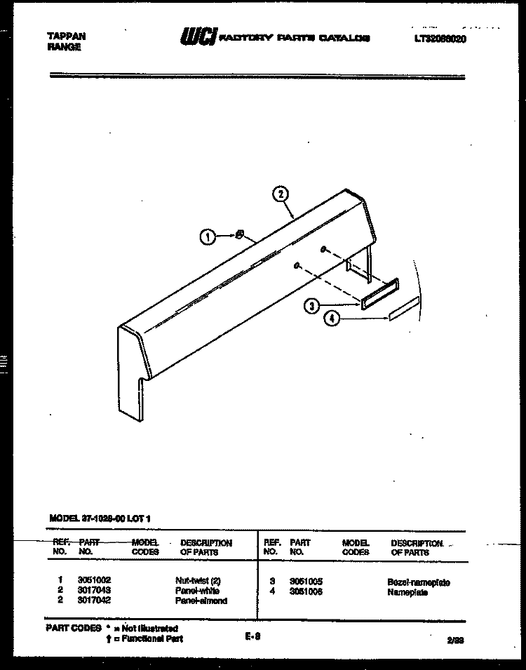 BACKGUARD Diagram and Parts List for 37-1028-00-01  Tappan Range