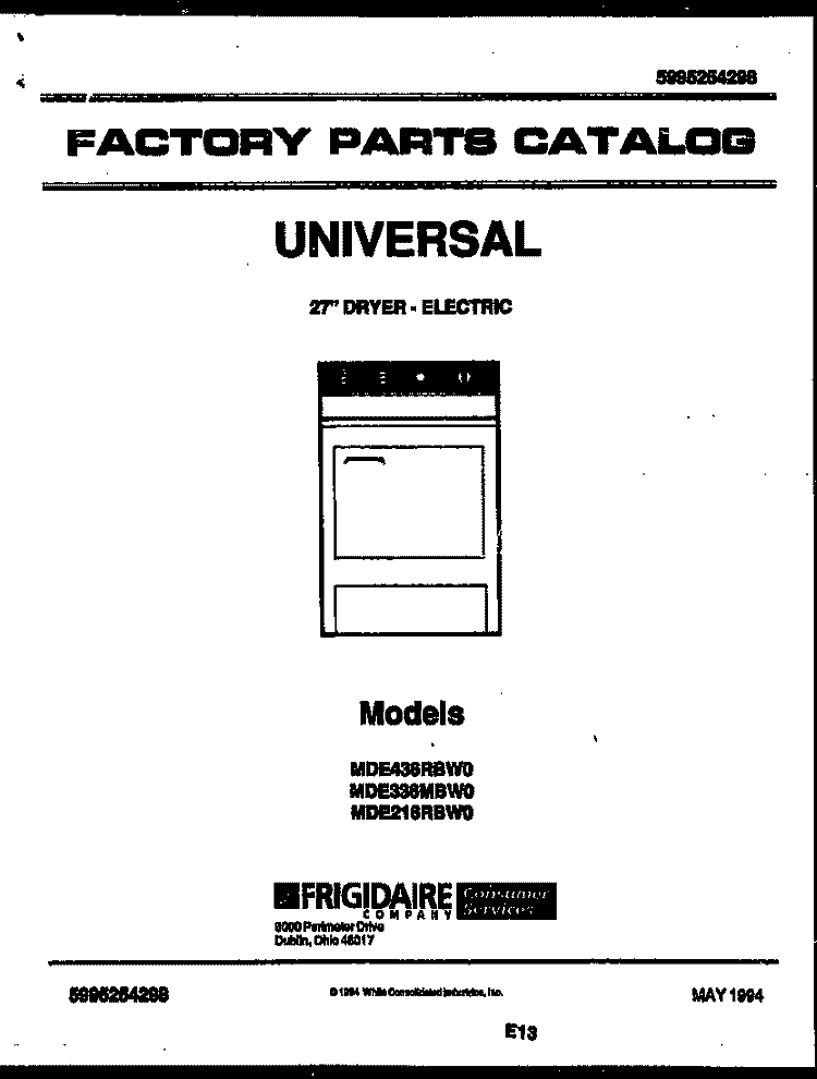 COVER Diagram and Parts List for MDE216RBW0  Tappan Dryer