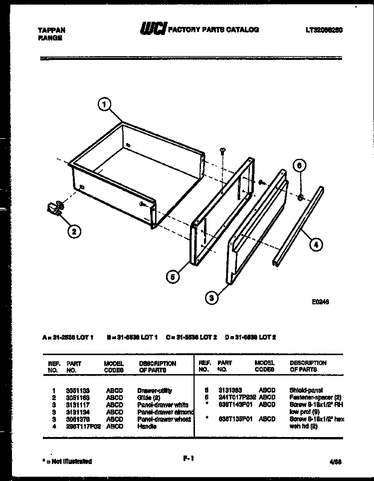DRAWER PARTS Diagram and Parts List for 31-2538-00-02  Tappan Range