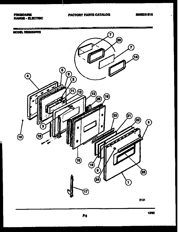DOOR PARTS Diagram and Parts List for REG533NW3  Frigidaire Range