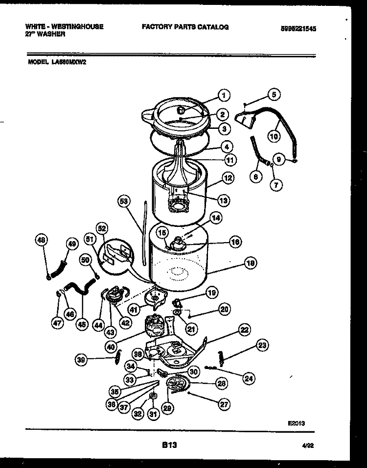 TUB DETAIL Diagram and Parts List for LA560MXH2  Frigidaire Washer