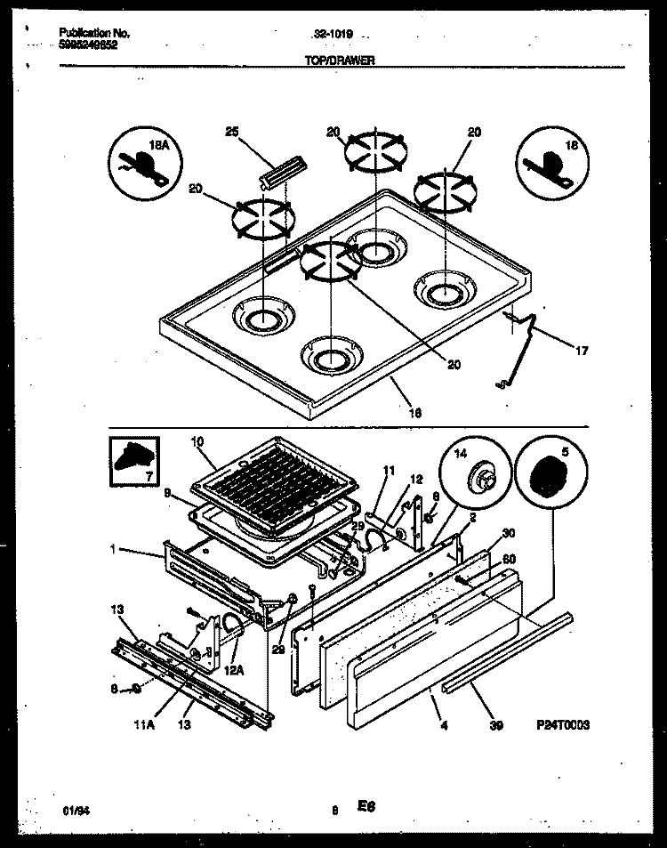COOKTOP AND BROILER DRAWER PARTS Diagram and Parts List for 32-1019-00-12  Tappan Range