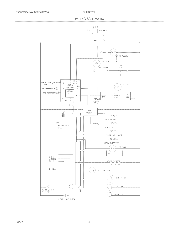 WIRING SCHEMATIC Diagram and Parts List for GLHS37EHQ2  Frigidaire Refrigerator