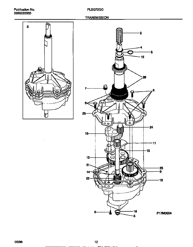 TRANSMISSION Diagram and Parts List for FLSG72GCS3  Frigidaire Washer Dryer Combo