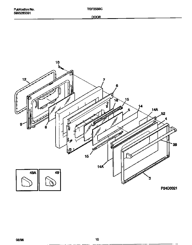 DOOR Diagram and Parts List for TGF355BCWC  Tappan Range