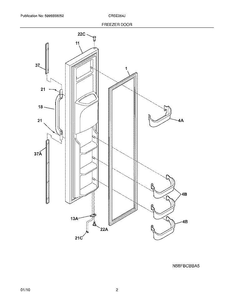 FREEZER DOOR Diagram and Parts List for CRSE264JQ2  Frigidaire Refrigerator