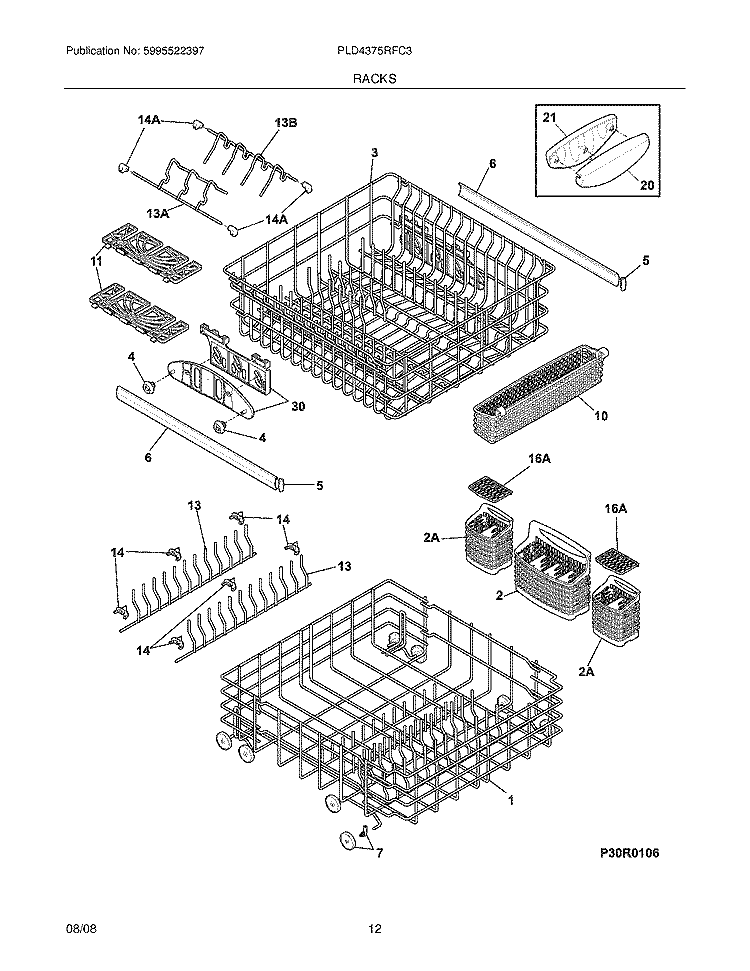 RACKS Diagram and Parts List for PLD4375RFC3  Frigidaire Dishwasher