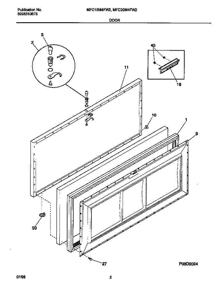 DOOR Diagram and Parts List for MFC20M4FW2  Frigidaire Freezer