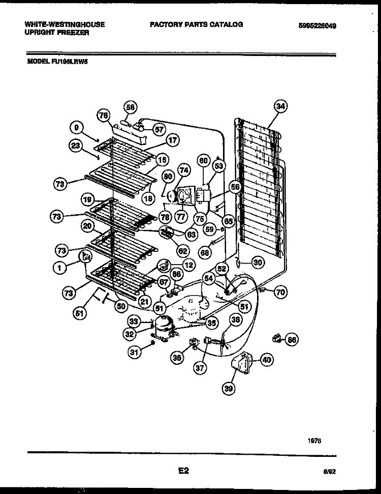 SYSTEM AND ELECTRICAL PARTS Diagram and Parts List for FU196LRW5  Frigidaire Freezer