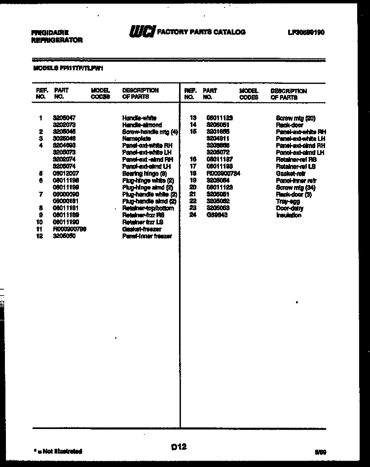 DOOR PARTS Diagram and Parts List for MC1385L1  Frigidaire Microwave