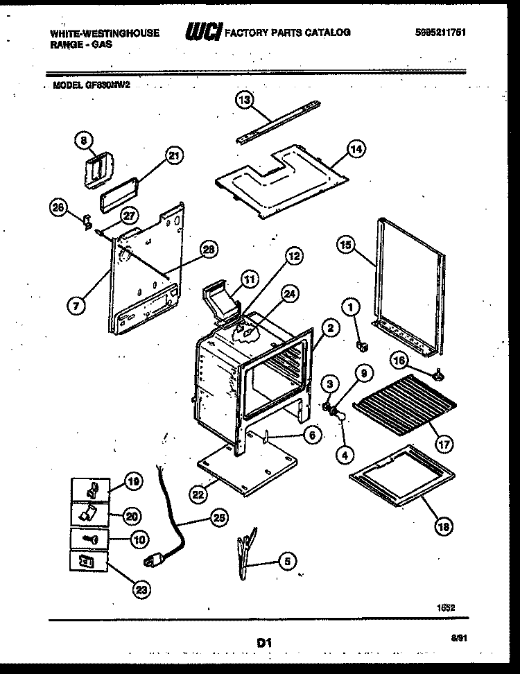 BODY PARTS Diagram and Parts List for GF830ND2  Frigidaire Range