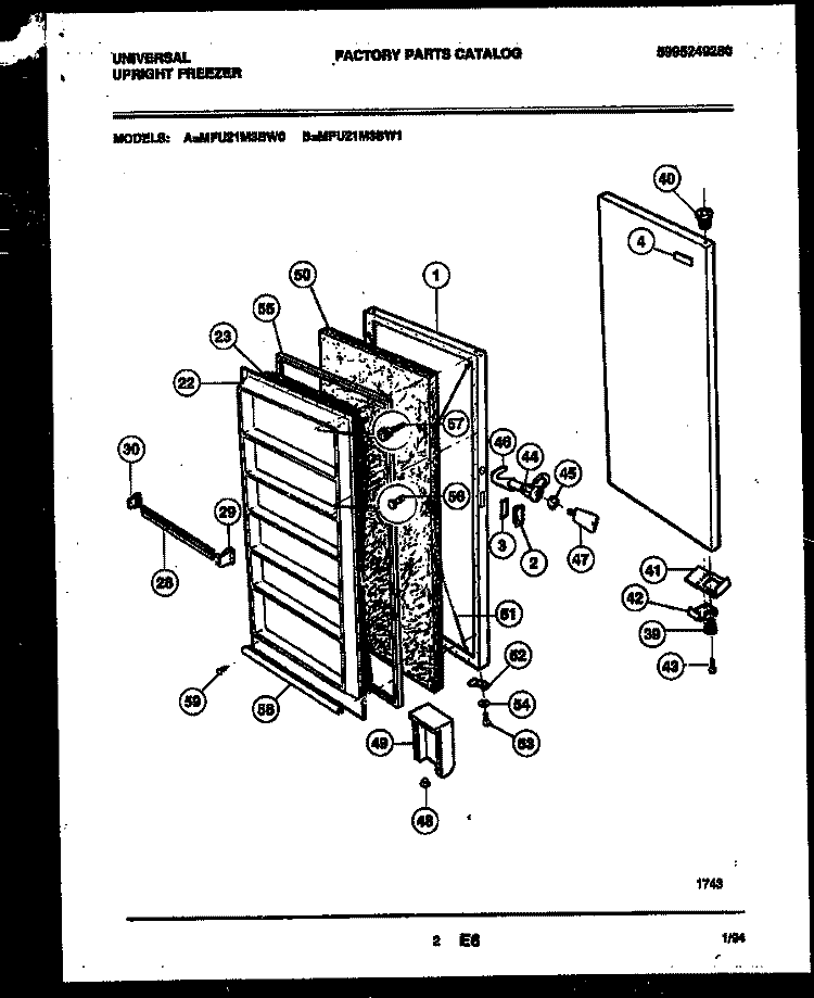 DOOR PARTS Diagram and Parts List for MFU21M3BW1  Uni Freezer