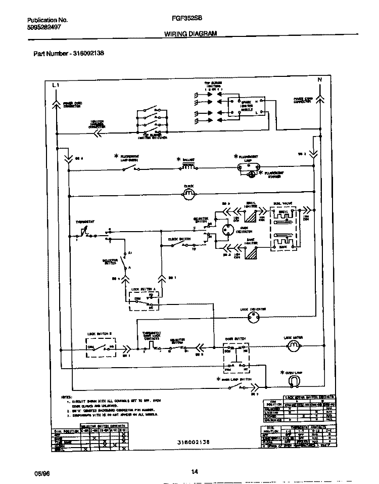 WIRING DIAGRAM Diagram and Parts List for FGF352SBWC  Frigidaire Range