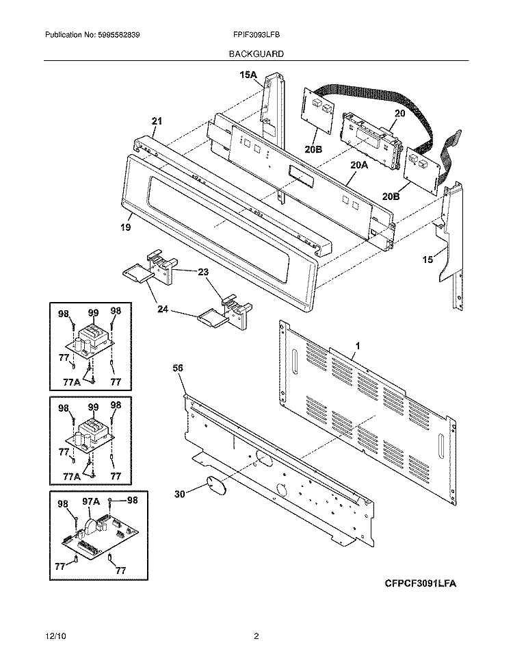BACKGUARD Diagram and Parts List for FPIF3093LFB  Frigidaire Range