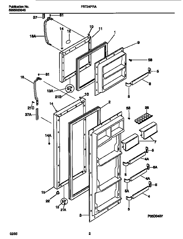 FOOD AND FREEZER DOORS Diagram and Parts List for FRT24PRAW2  Frigidaire Refrigerator