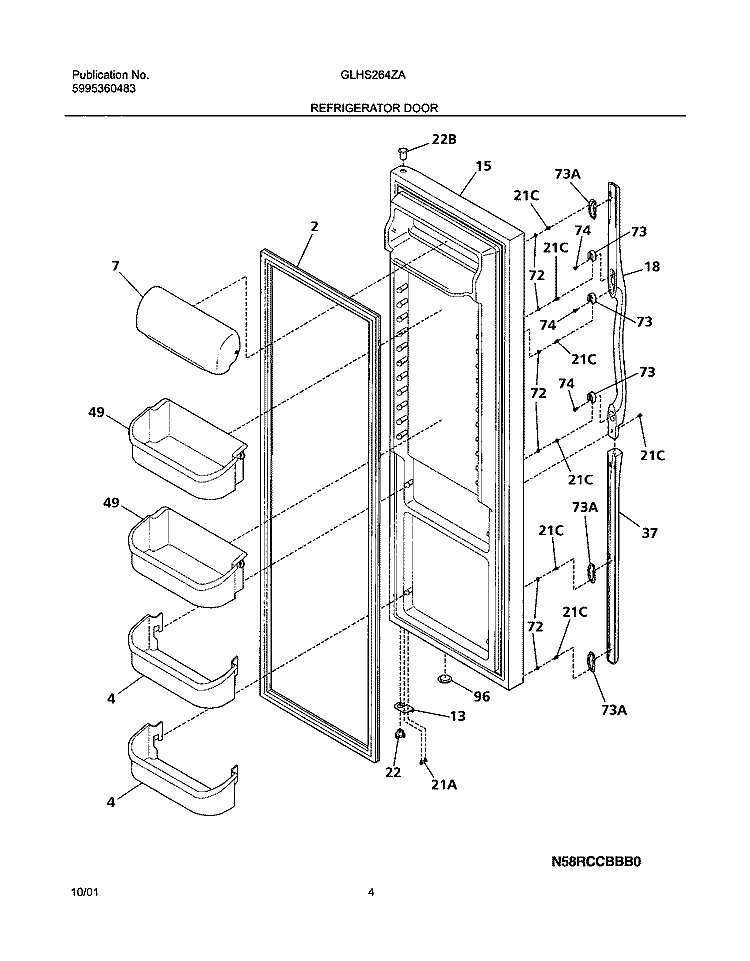 REFRIGERATOR DOOR Diagram and Parts List for GLHS264ZAW0  Frigidaire Refrigerator