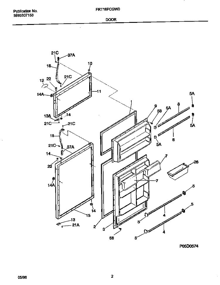 DOORS Diagram and Parts List for FRT18PCGW0  Frigidaire Refrigerator