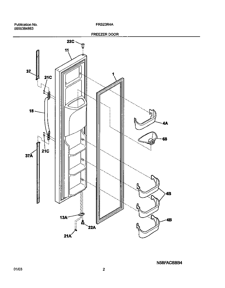 FREEZER DOOR Diagram and Parts List for FRS23R4AW9  Frigidaire Refrigerator