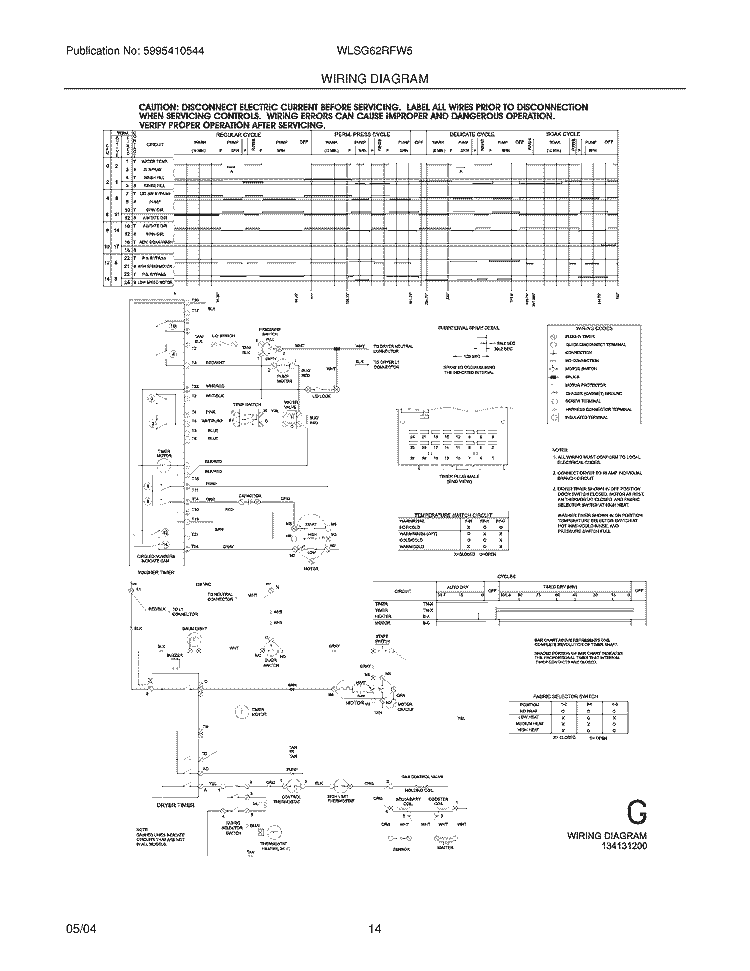 WIRING DIAGRAM Diagram and Parts List for WLSG62RFW5  Westinghouse Washer Dryer Combo