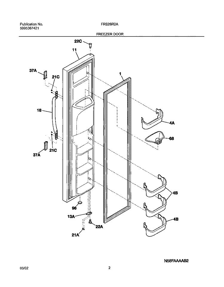 FREEZER DOOR Diagram and Parts List for FRS26R2AQ1  Frigidaire Refrigerator
