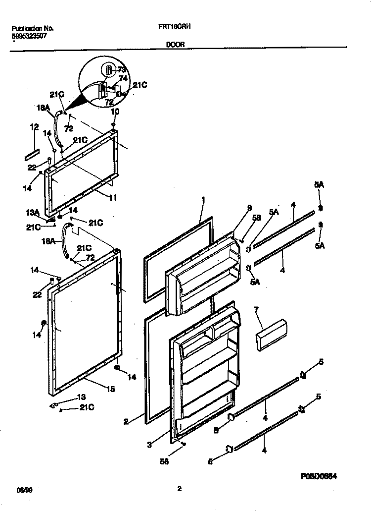 DOORS Diagram and Parts List for FRT16CRHD3  Frigidaire Refrigerator