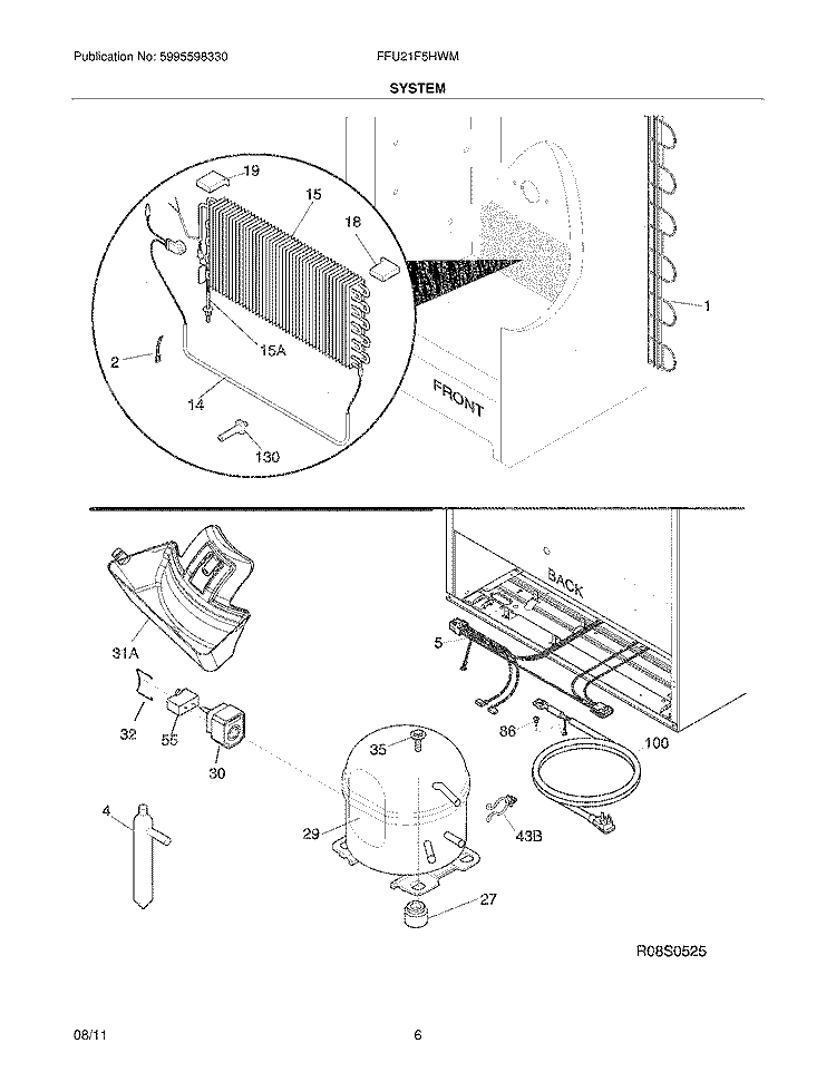 SYSTEM Diagram and Parts List for FFU21F5HWM  Frigidaire Freezer