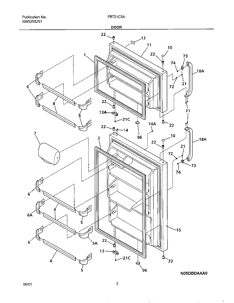 DOOR Diagram and Parts List for FRT21C5AQ2  Frigidaire Refrigerator
