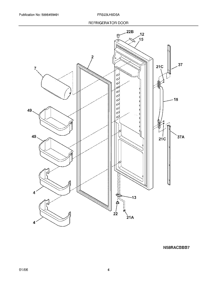 REFRIGERATOR DOOR Diagram and Parts List for FRS23LH5DSA  Frigidaire Refrigerator