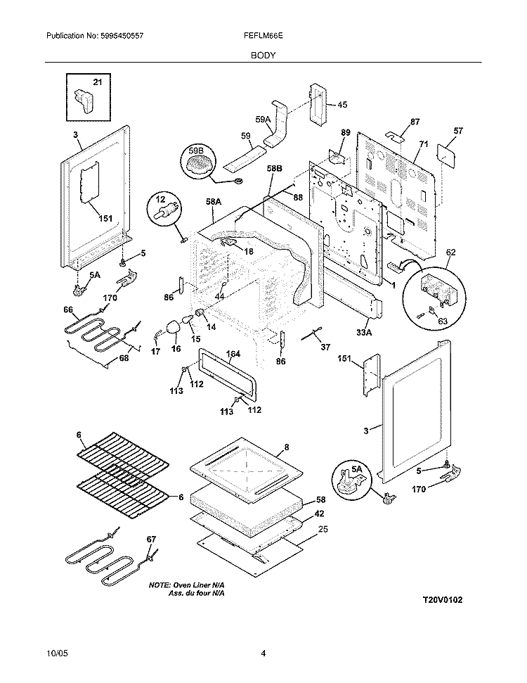 BODY Diagram and Parts List for FEFLM66EBA  Frigidaire Range