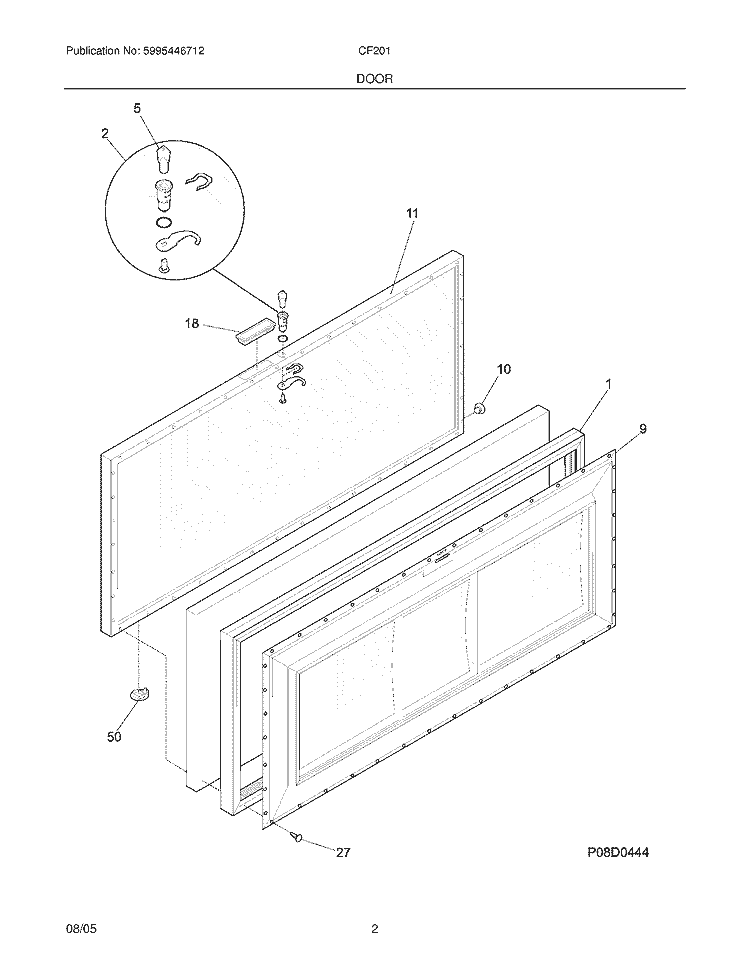 DOOR Diagram and Parts List for CF201  Frigidaire Freezer