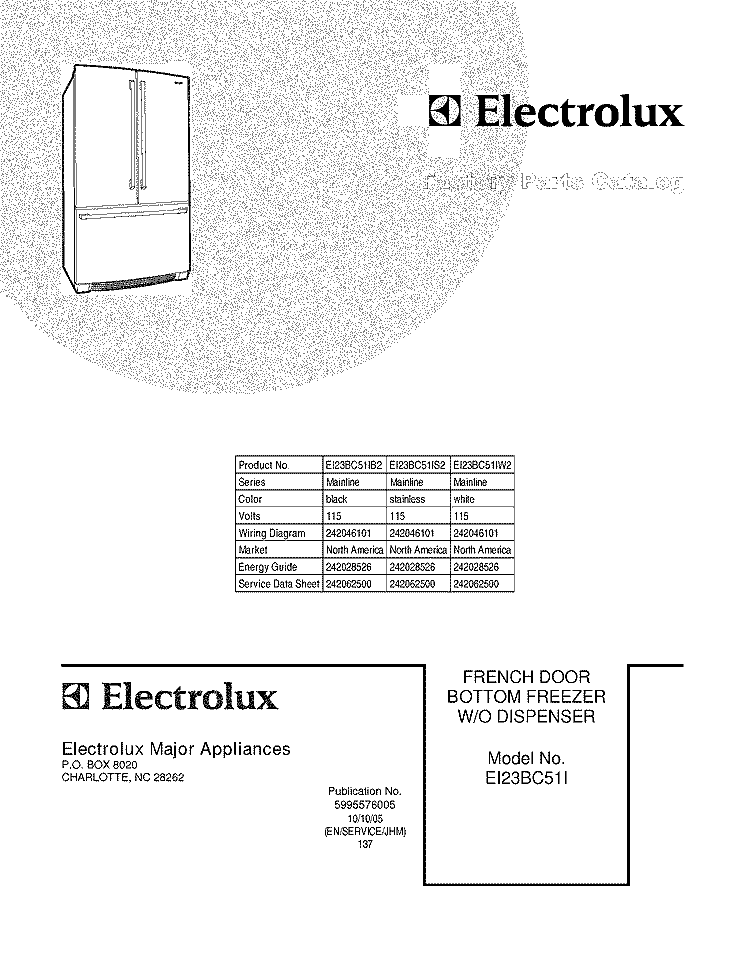 COVER Diagram and Parts List for EI23BC51IB2  Electrolux Refrigerator