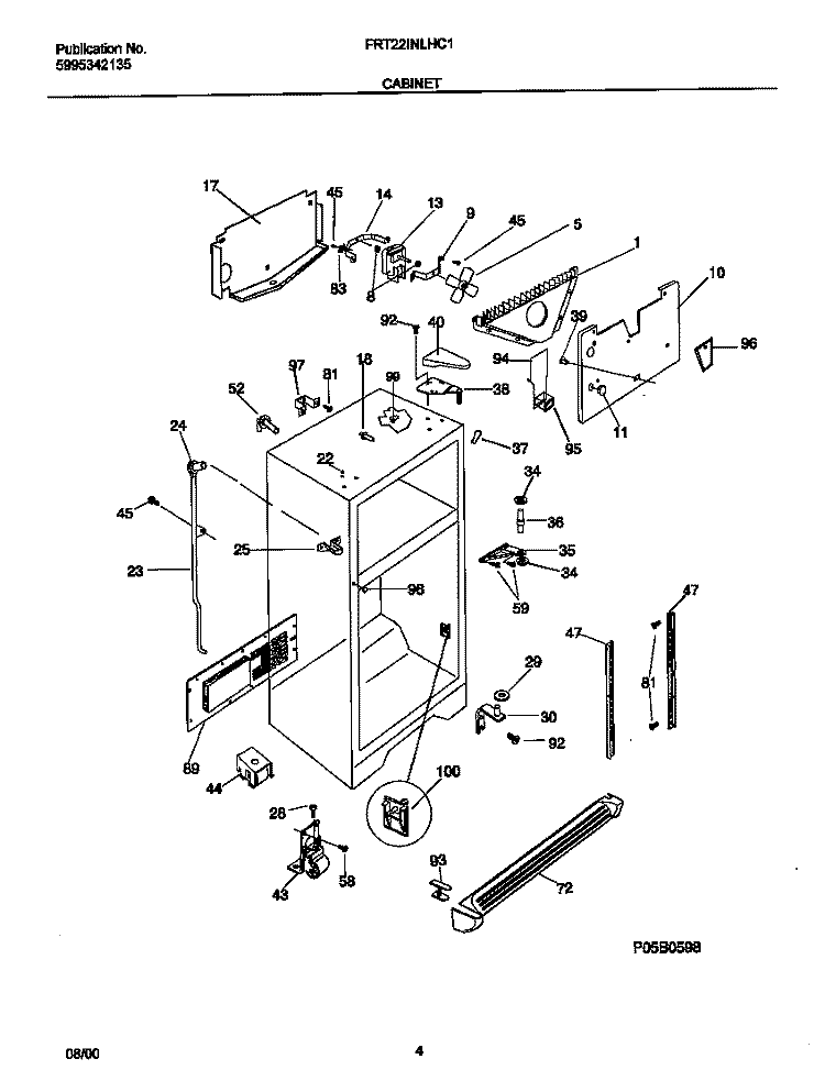 CABINET Diagram and Parts List for FRT22INLHC1  Frigidaire Refrigerator