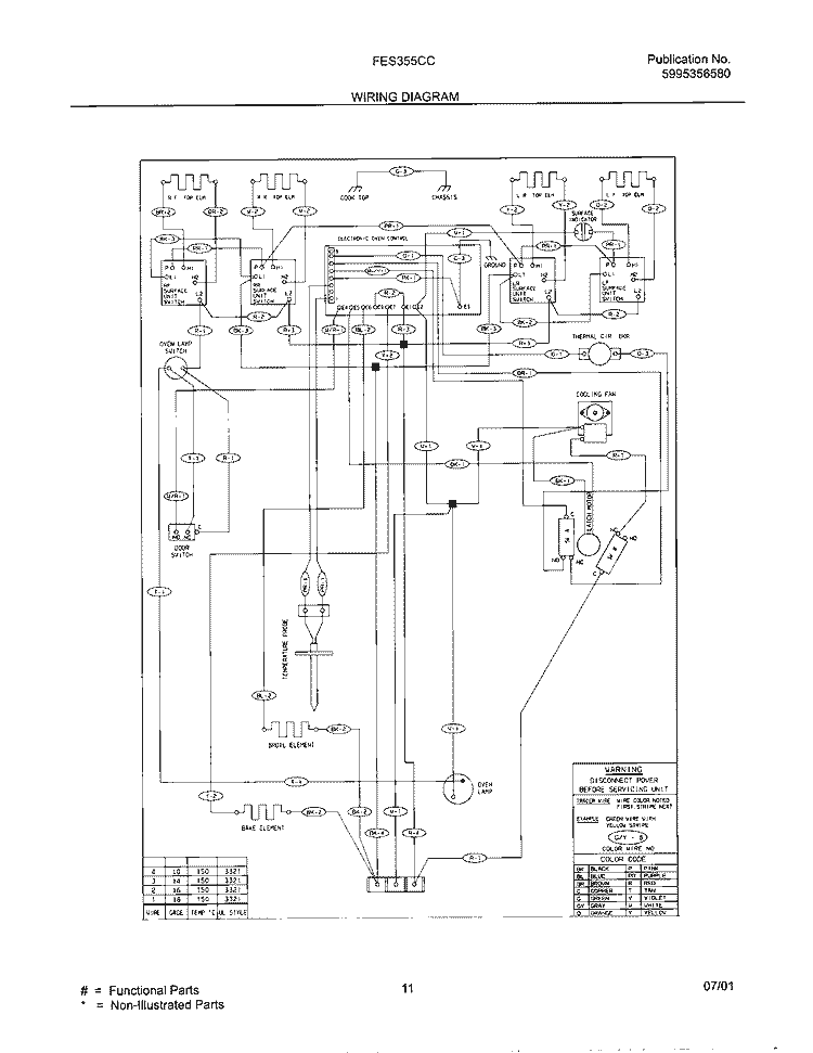 WIRING DIAGRAM Diagram and Parts List for FES355CCTK  Frigidaire Range