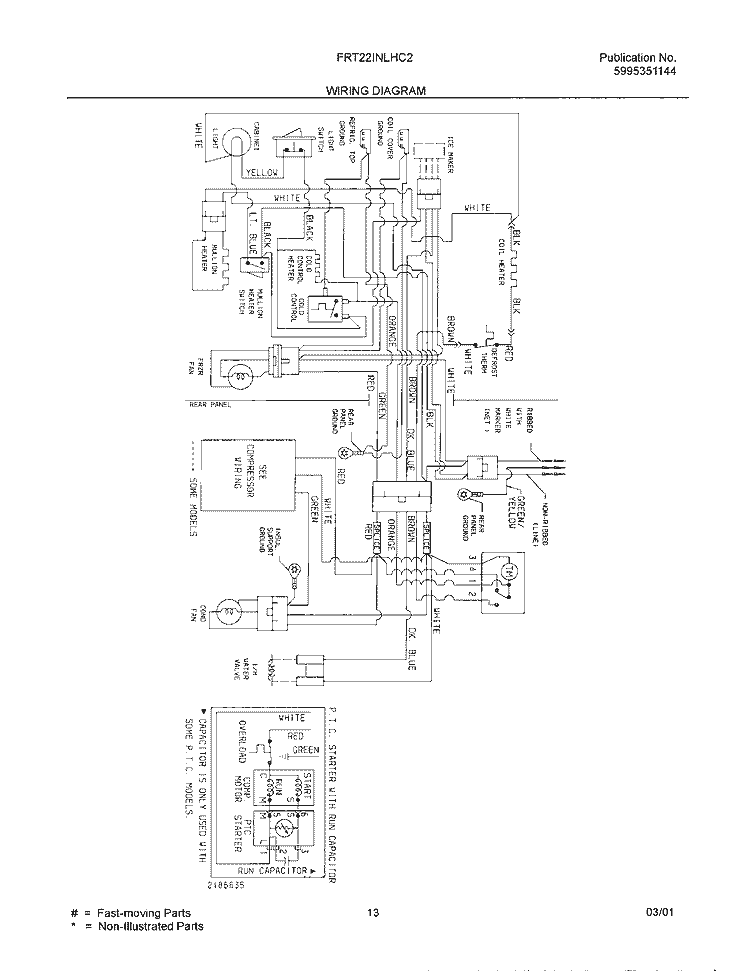 WIRING DIAGRAM Diagram and Parts List for FRT22INLHC2  Frigidaire Refrigerator