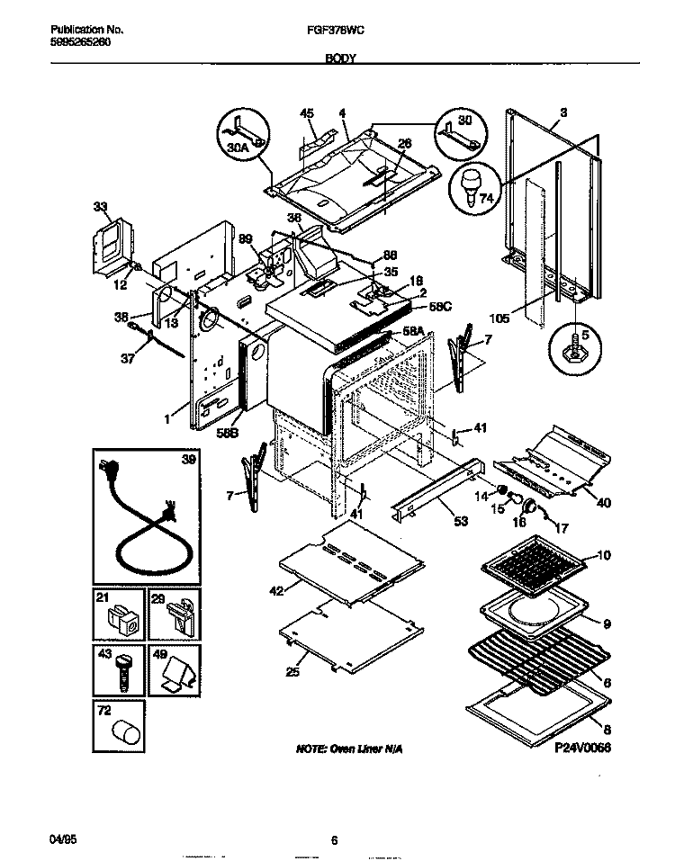 BODY Diagram and Parts List for FGF378WCCA  Frigidaire Range
