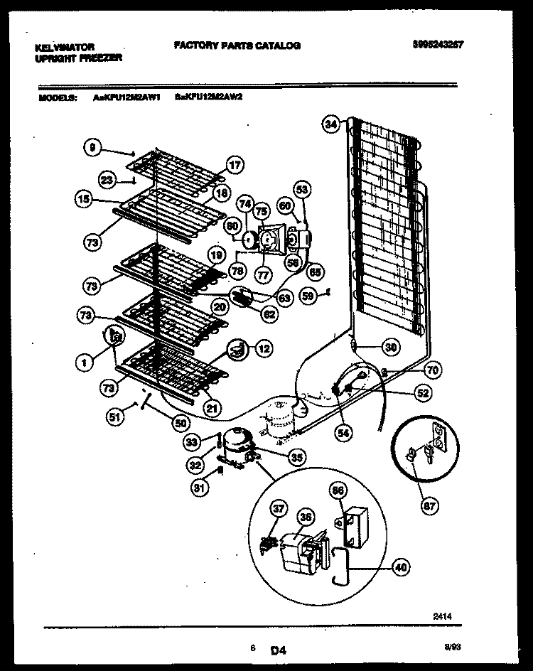 SYSTEM AND ELECTRICAL PARTS Diagram and Parts List for KFU12M2AW2  Kelvinator Freezer