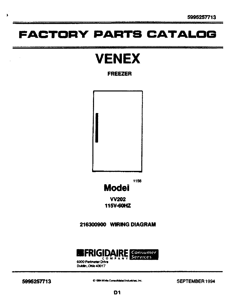 COVER Diagram and Parts List for VV202  Frigidaire Freezer