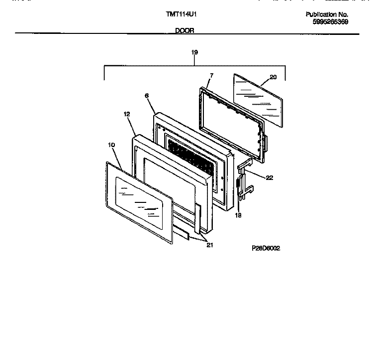 DOOR Diagram and Parts List for TMT114U1W0  Tappan Microwave
