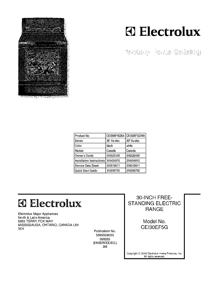 COVER Diagram and Parts List for CEI30EF5GWA  Electrolux Range