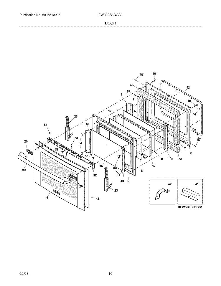 DOOR Diagram and Parts List for EW30ES6CGS2  Electrolux Range